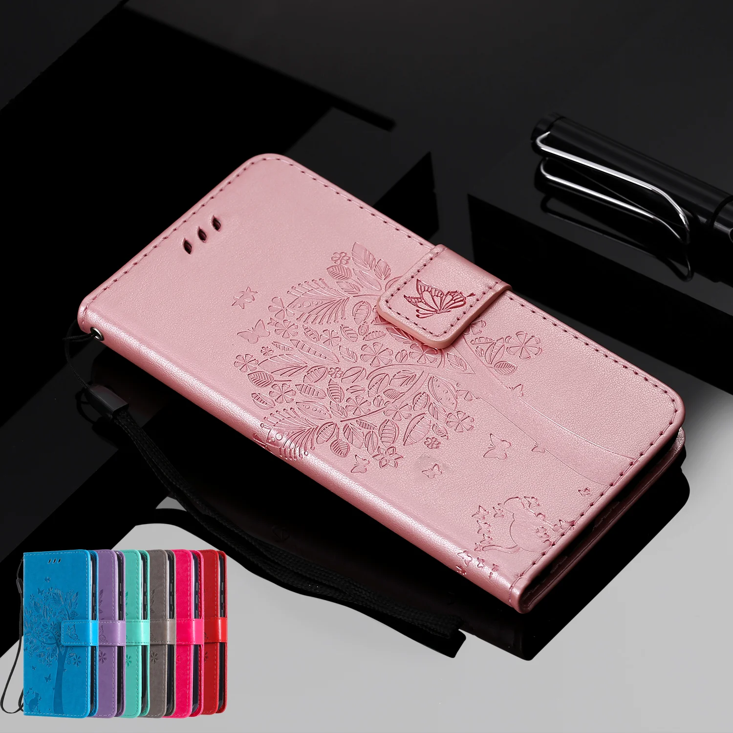 Тисненый кожаный чехол книжка с деревом котом для Xiaomi Redmi K20 Pro тонкий Чехол