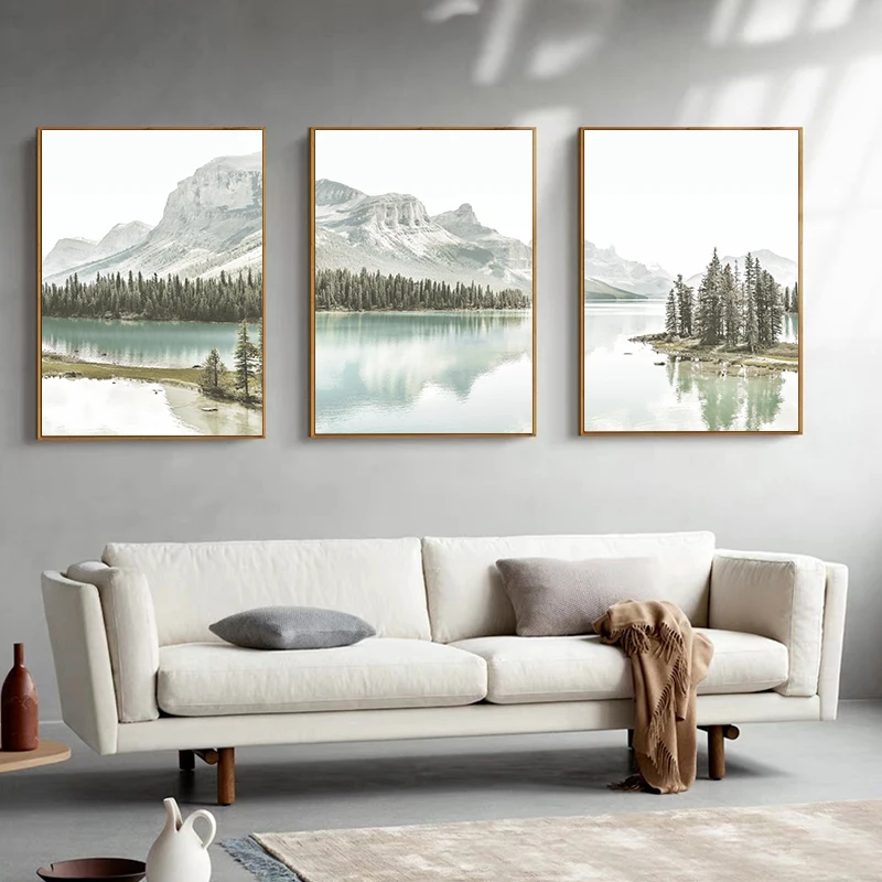

Nature Scenery Poster Wall Art Canvas Painting Nordic Mountain Lake Landscape Picture Home Decor Print for Living Room Design