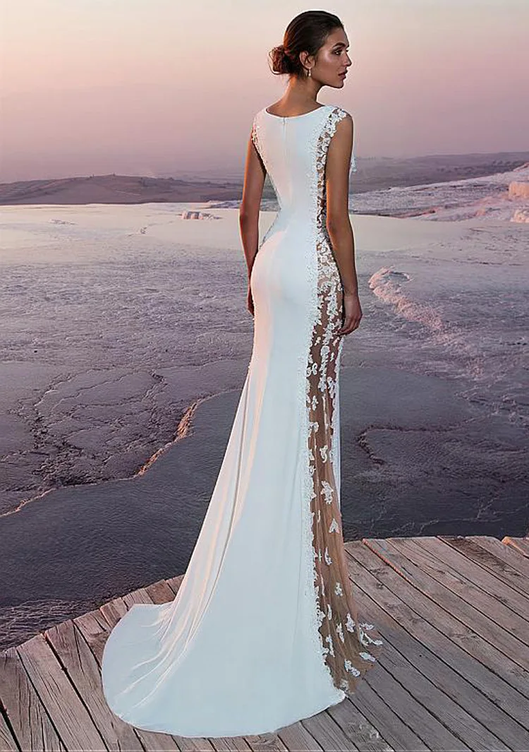 

CloverBridal Illusion Sides Sweep Train robe de soire de mariage Women Sleeveless Formal Wedding Gown WW8385