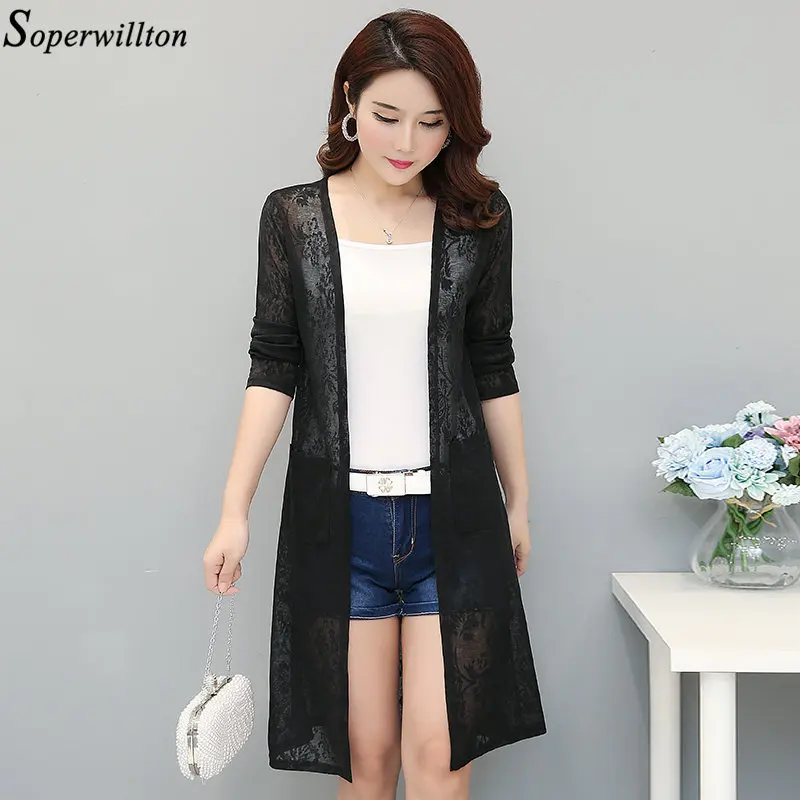Летнее Кимоно Кардиган Женская Черная кружевная блузка белая длинная рубашка