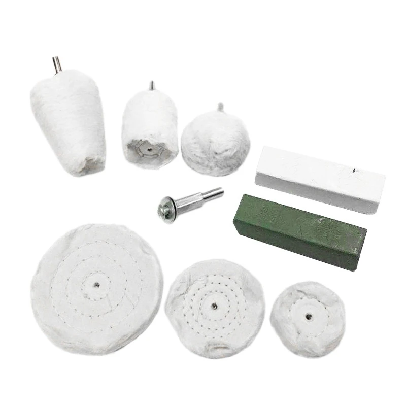 

9 Pcs Plastic Polishing Wheel Kit Dome Goblet Cylinder Buffing Metal Set Cotton Cloth Compound Metal Polishing Kit