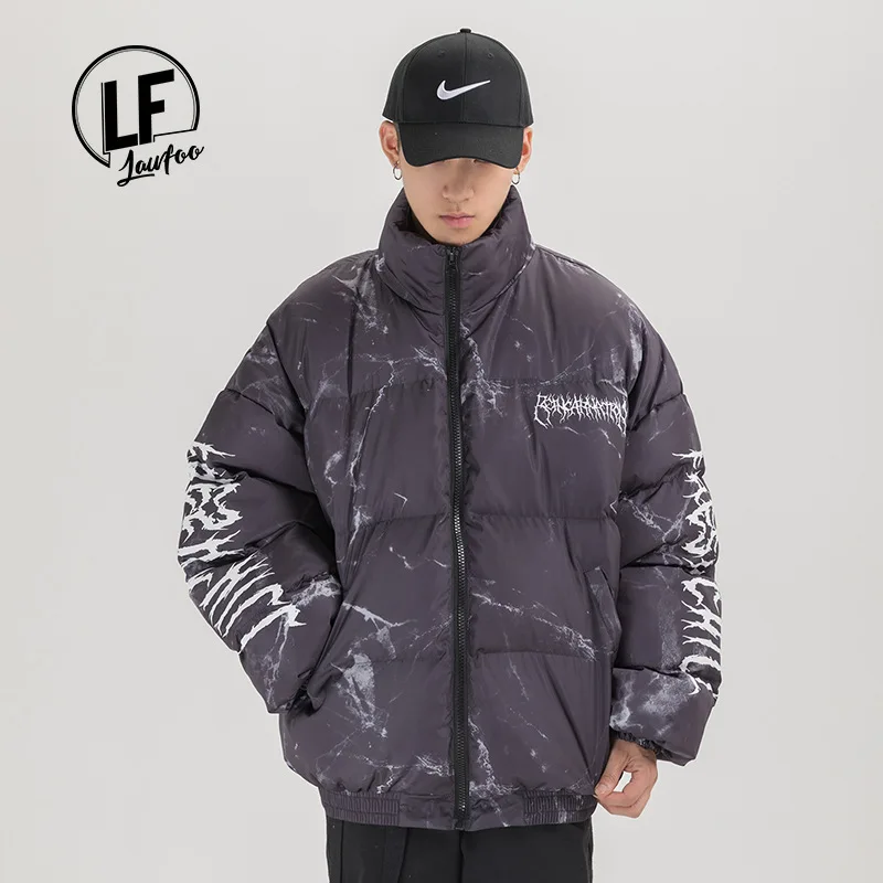

New Winter Fashion Brand Men Jacket Bear Spray Color Printing Hip-hop Style Male Jacket Couple Streetwear Oversized Warm Jacket