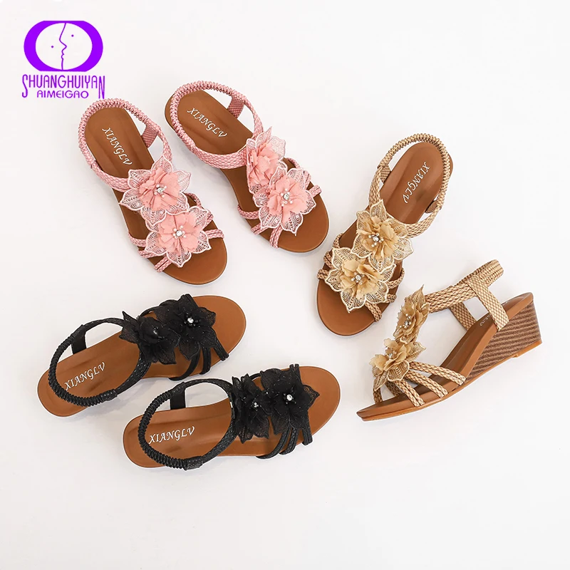 

2021 Fashion Sexy Women Sandals Lovely College Office Student Casual Comfort Light Walking Outdoor Ladies Shoes Flower Big Size
