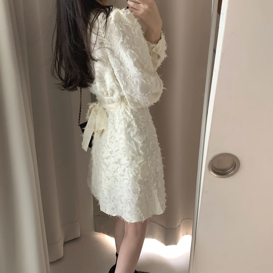 

V-neck dress lace-up accept waist stereo tassel fairy tenderness