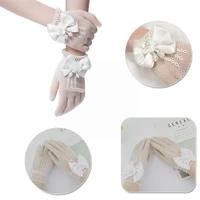 kids cream lace fishnet gloves communion party flower accessories etiquette girls party gloves princess flower gloves t3o8