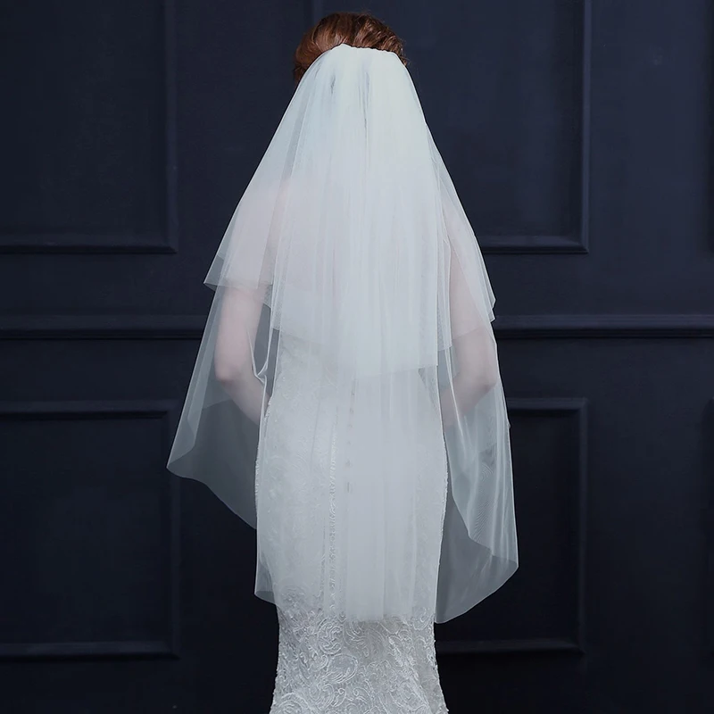 Двухслойная свадебная фата белого цвета и слоновой кости простая двухслойная