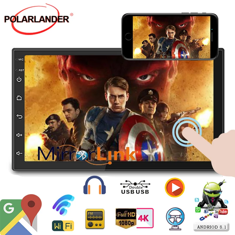 Авторадио GPS-навигация универсальная Mirrorlink для Carplay + Iphone + приложение для Android-загрузка Wi-Fi-Link Mutimedia 2din 7-дюймовый MP5-плеер