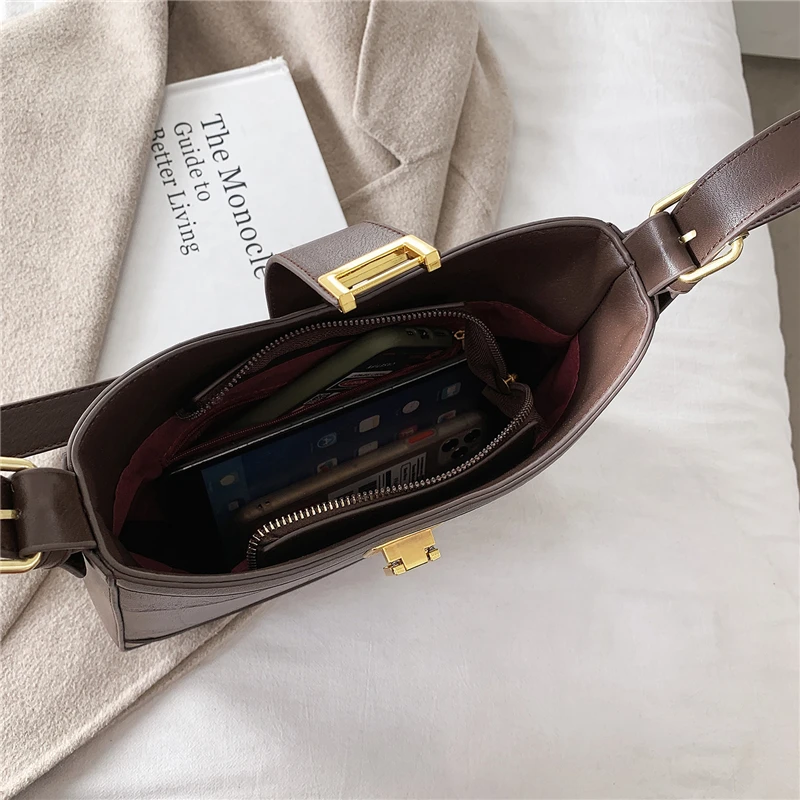 

Stylish Stone Pattern White Bucket Shoulder Bags For Women Zipper Opening Roomy Crossbody Bags High Quality PU Leather Work Bags