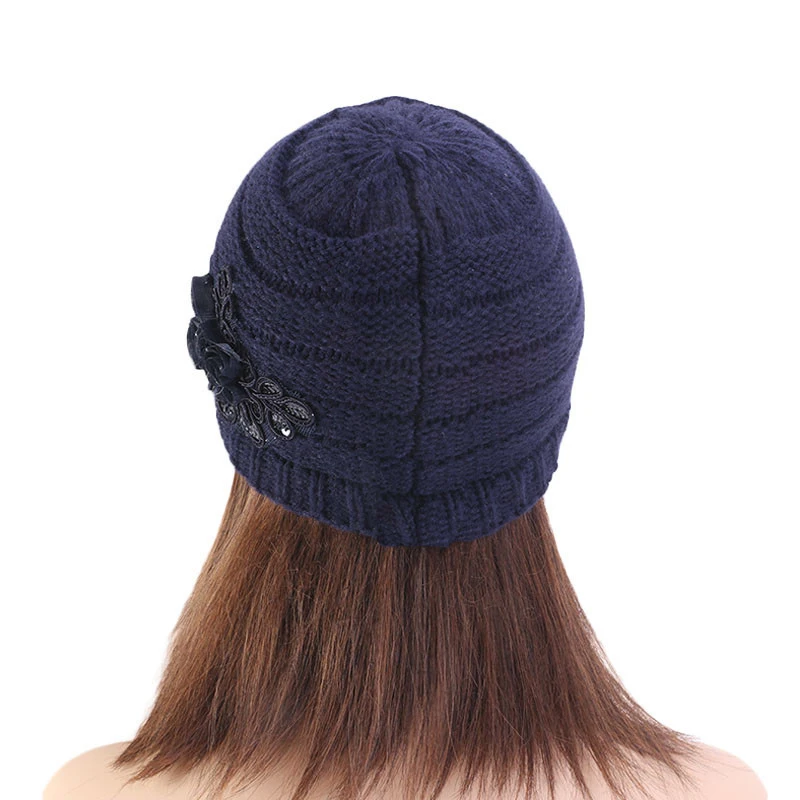 

Women Floral Flower Stretchy Knit Visor Hat Cap Warm for Autumn Winter Outdoor K2