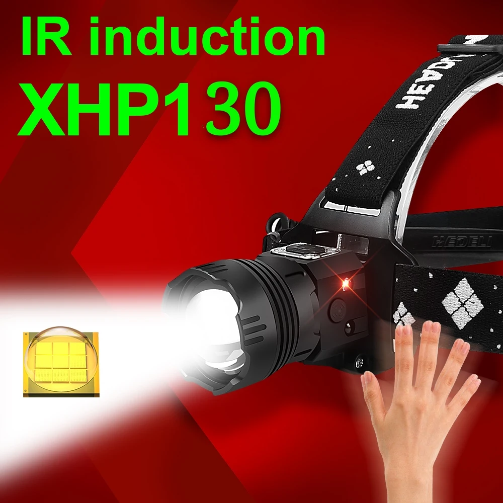

2021 новейший высоко мощный XHP130 светодиодный налобный фонарь вспышка светильник Головной фонарь светодиодный головной светильник 18650 Переза...