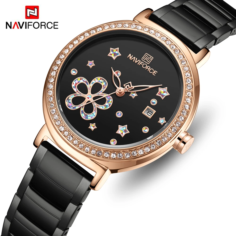

NAVIFORCE Women Watch Fashion Luxury Rhinestone Ladies Quartz Watches Stainless Steel Casual Women's Wristwatch Relogio Feminino