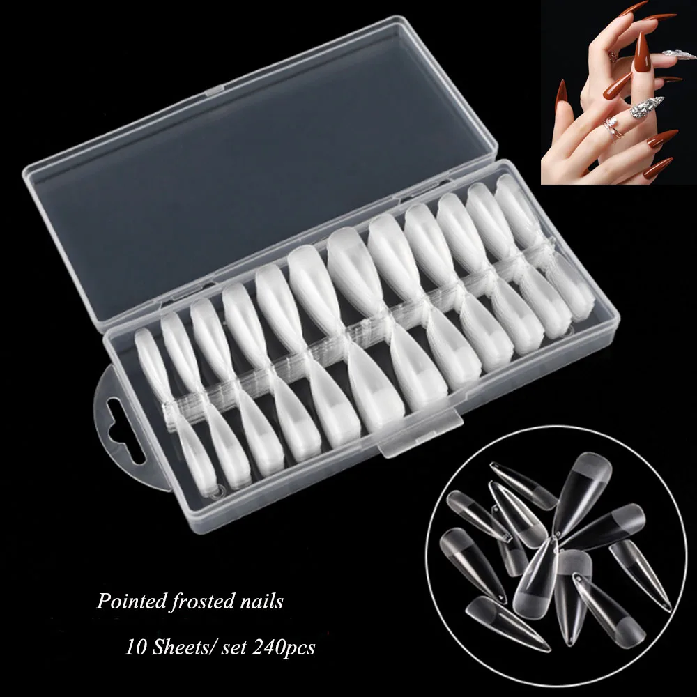 240pcs Full Cover Fake Nail Artificial Long Ballet Frosted False Nails Art Tips Manicure Tool Per Box Frosted Nail False Nails