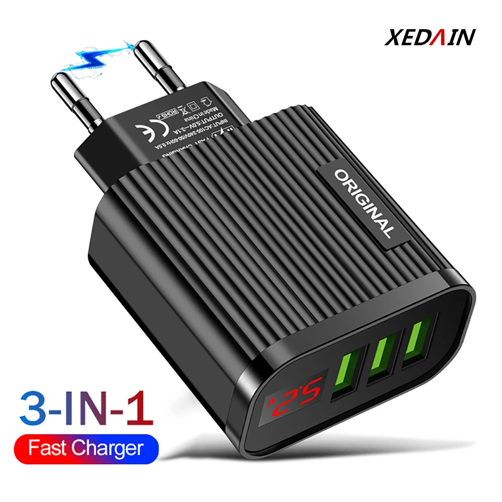 Сетевое зарядное устройство с 3 USB портами 5 В/3 А|Зарядные устройства для