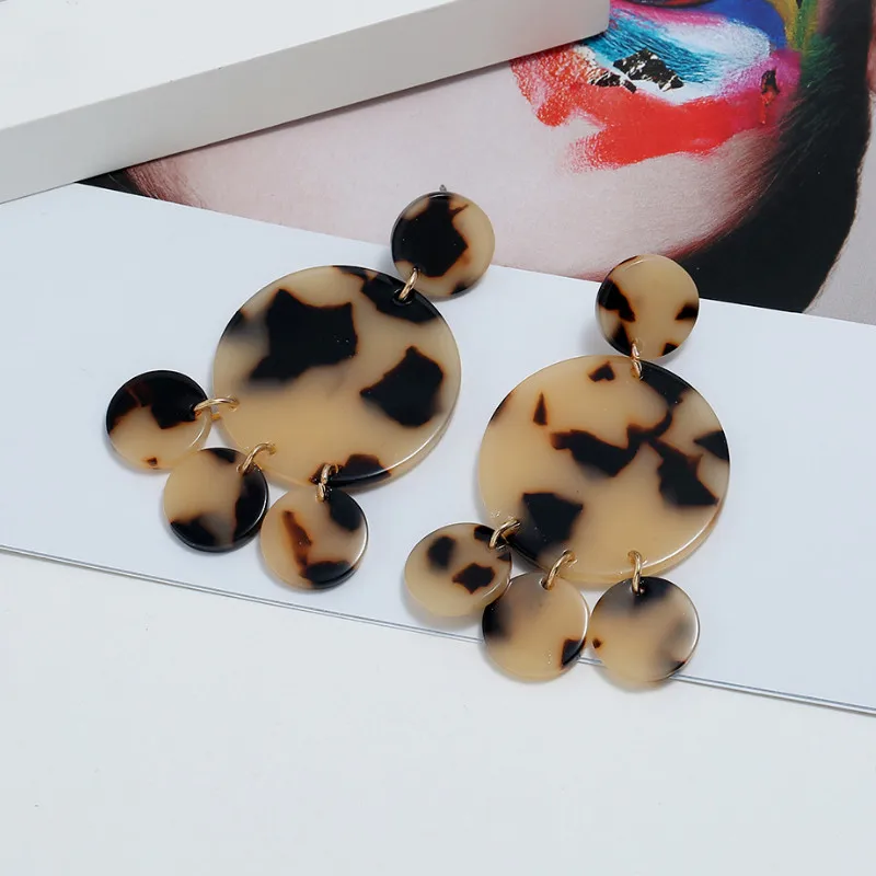 

Creative Acrylic Leopard Print Geometry Pendant Earrings Exaggerated Ear Jewelry