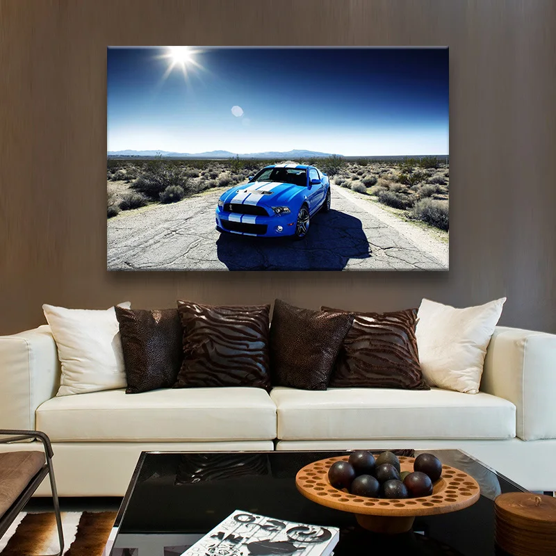 

Paintings Wall Art Fords Mustang Supercar Blue Artwork Pictures Canvas Art Posters and Prints Modern Home Decoration