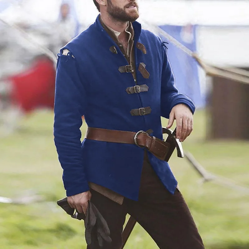 Средневековый классический офицер кожаная пряжка кожаное пальто плащ костюм