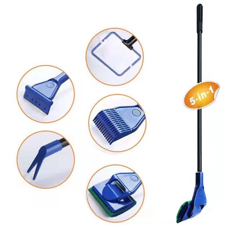 

5 in 1 Aquarium Cleaning Sponge Brush Pet Tools for Cleaning Gravel Rake Algae Scraper Cleaner for Fish Tank