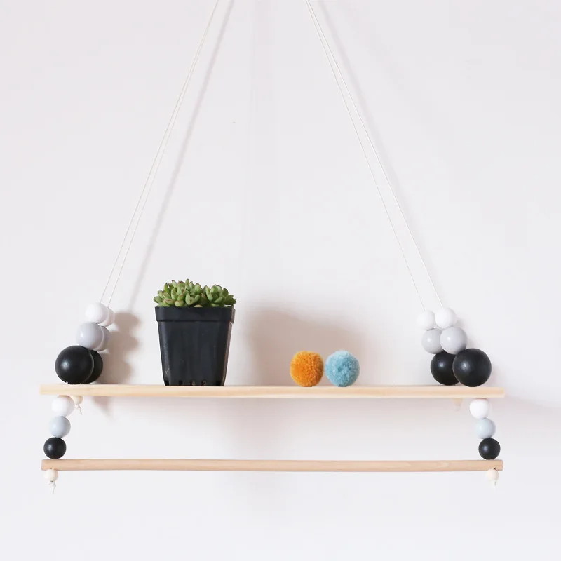 

Wooden Wall Hanging Shelf Macaron Wood Beads Board Coat Rack Girl Boy Bedroom Decorations Photo Display Nursery Home Décor