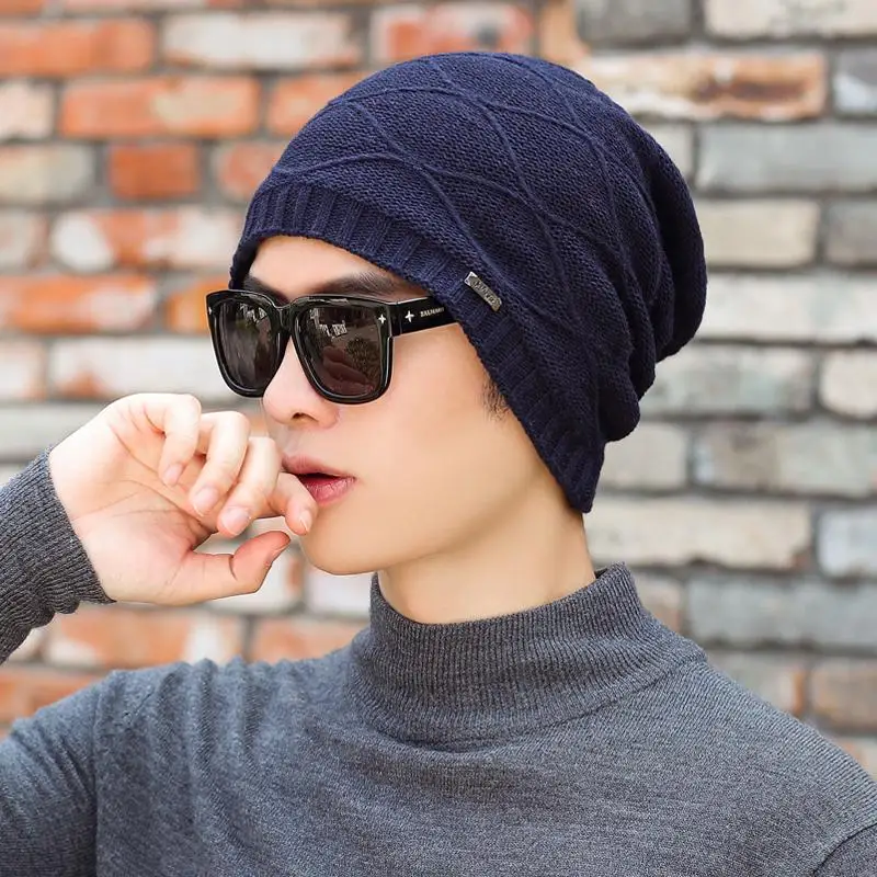 COKK зимняя теплая вязаная шапка, шарф, набор бархатных толстых теплых вязанных шапочек, Балаклава, зимняя шапка для мужчин и женщин, шапка - Цвет: Navy Blue hat