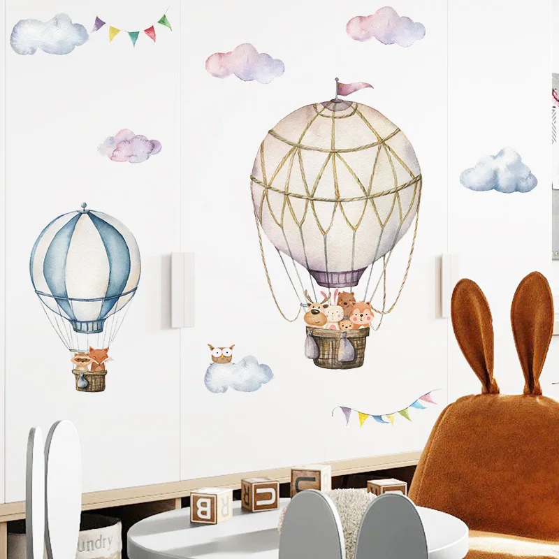 

Cartoon animals hot air balloon wall stickers for kids rooms removable baby children bedroom living room wall art decals
