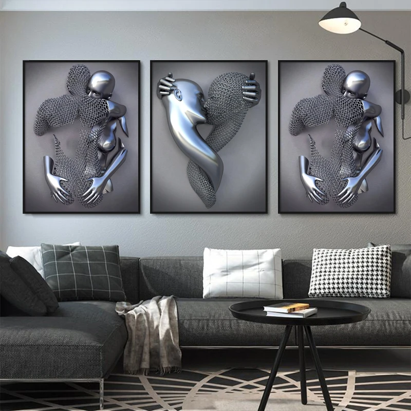 

Silver Metal Figure Statue Art Canvas Painting Romantic Abstract Posters And Prints Wall Pictures Modern Living Room Home Decor