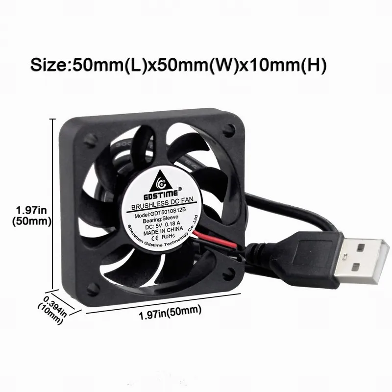 1 шт./партия Бесщеточный Охлаждающий вентилятор Gdstime 5 В USB см 50 мм 5010 дюйма 50x50x10