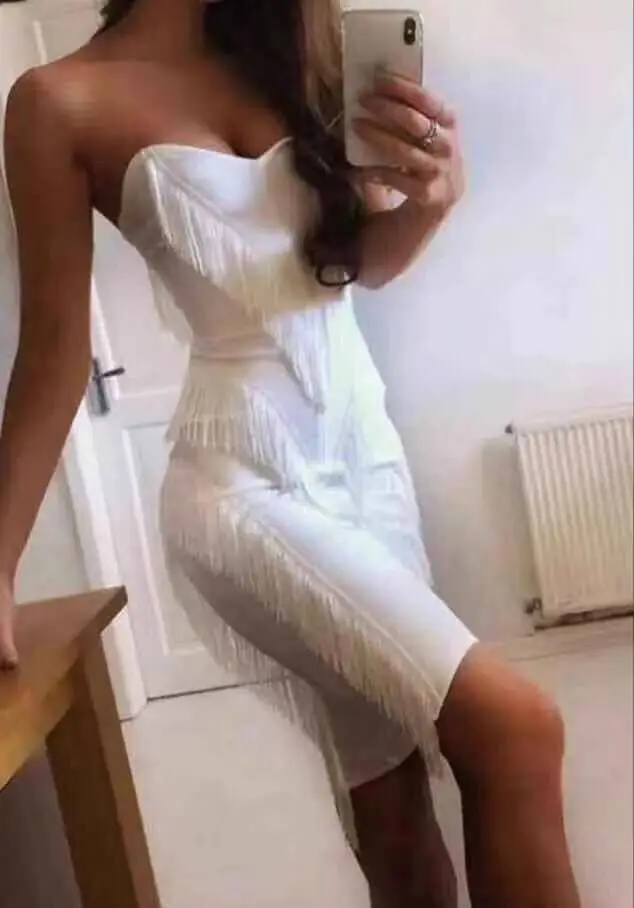 

High Quality Sexy Women Tassel Strapless 6 Colors Rayon Elegant Homecoming Evening Party Dress