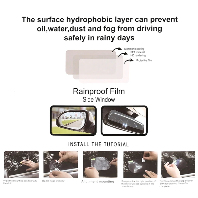 

2 Pcs Car Side Windows Mirror Rainproof Film Anti-Fog Clear Protective Sticker