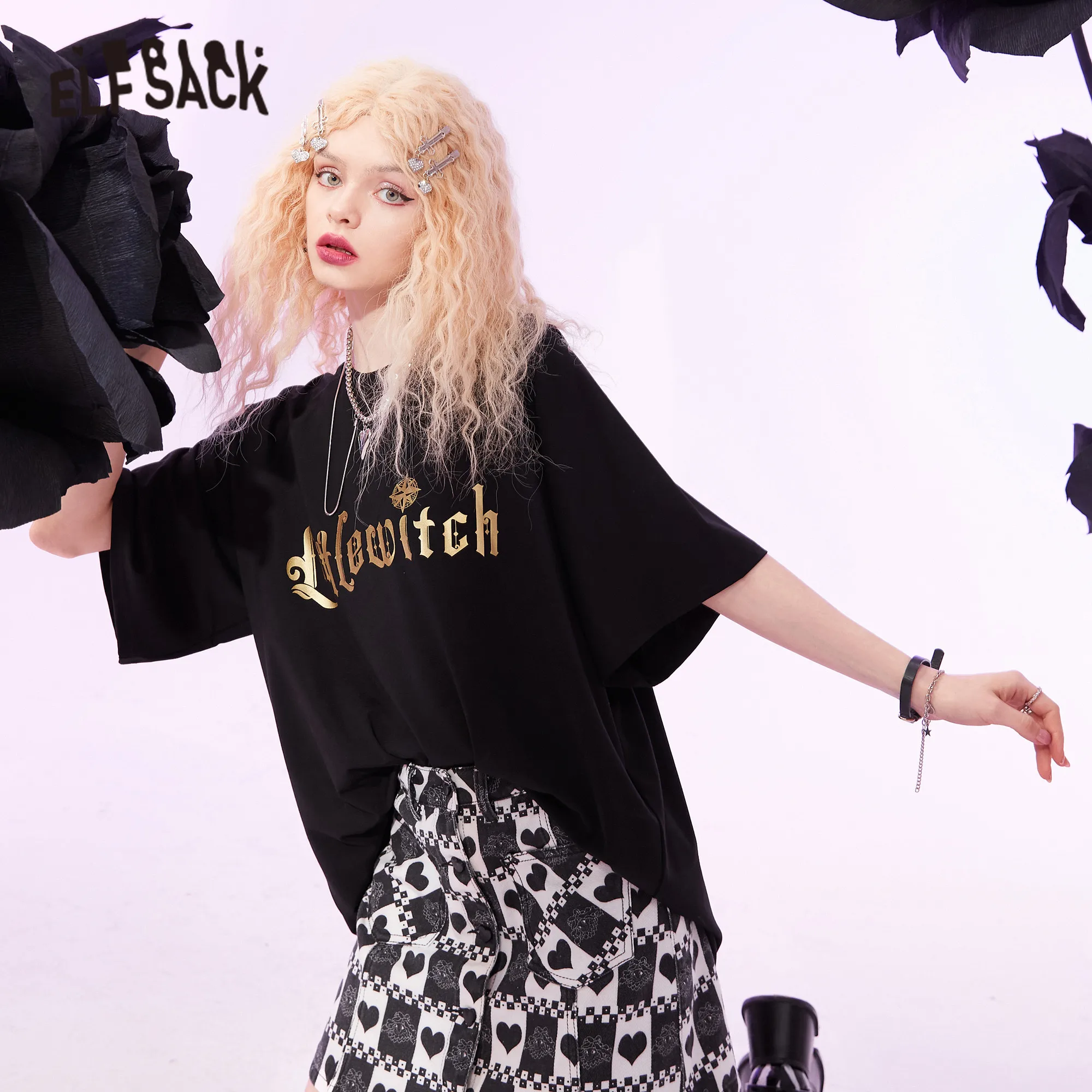 

ELFSACK Harajuku принт ведьмы повседневные футболки для женщин 2021 летние стильные винтажные Женские базовые повседневные топы с героями мультфиль...