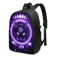 cat skeleton purple backpacks witch pentagram female durable stylish backpack charger usb daily bags