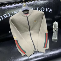 2021 autumn new striped oversized knitted cardigan men s fashion brand slim fit casual zipper sweater coat handsome