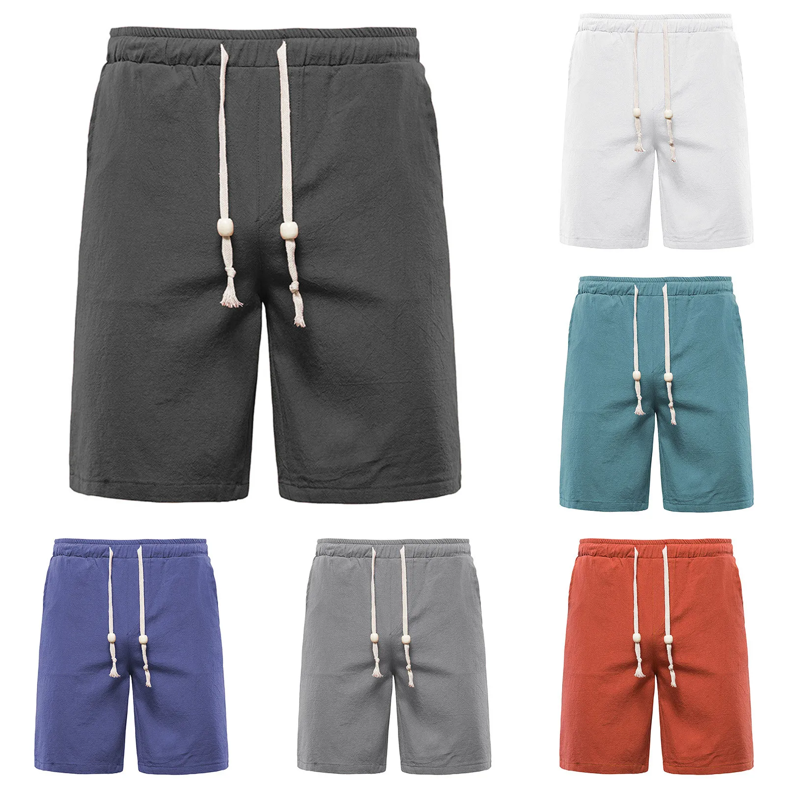 

2021 Hot New Shorts Men's Solid Color Cotton Linen Shorts Men's Summer Loose Breathable Casual Shorts Beach Shorts Large Size
