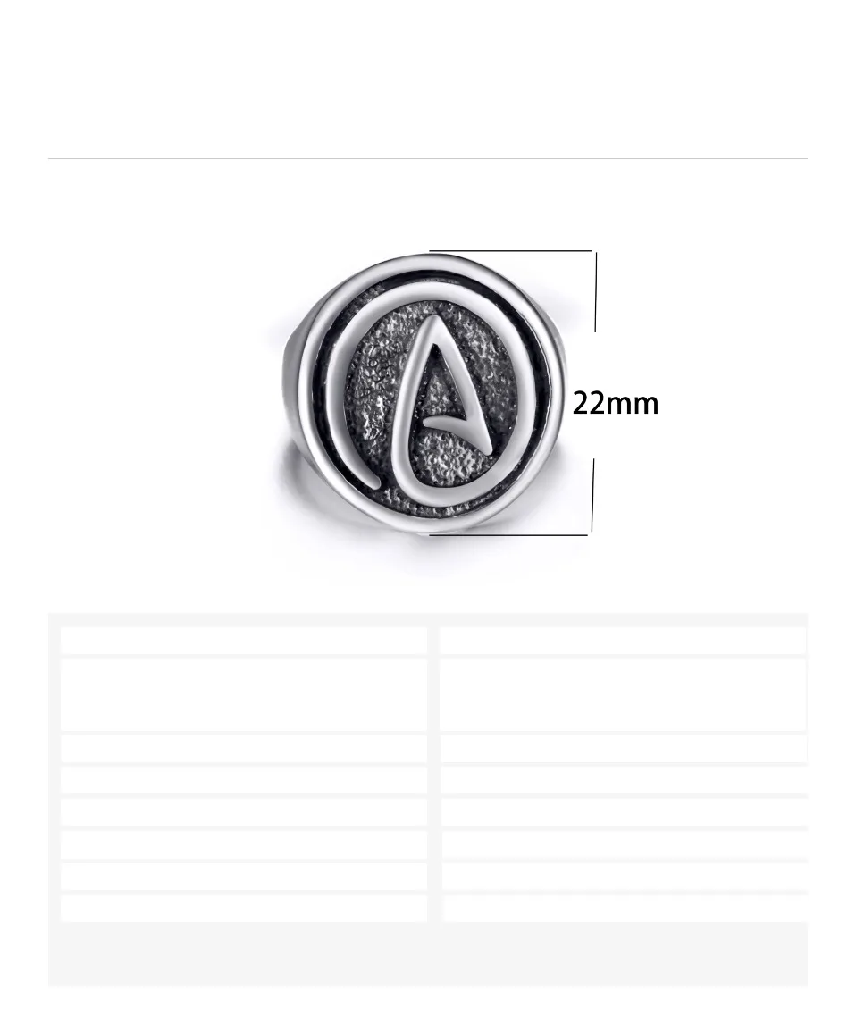 Мужское кольцо из нержавеющей стали Atheist Atheism Symbol Jewelry SR200