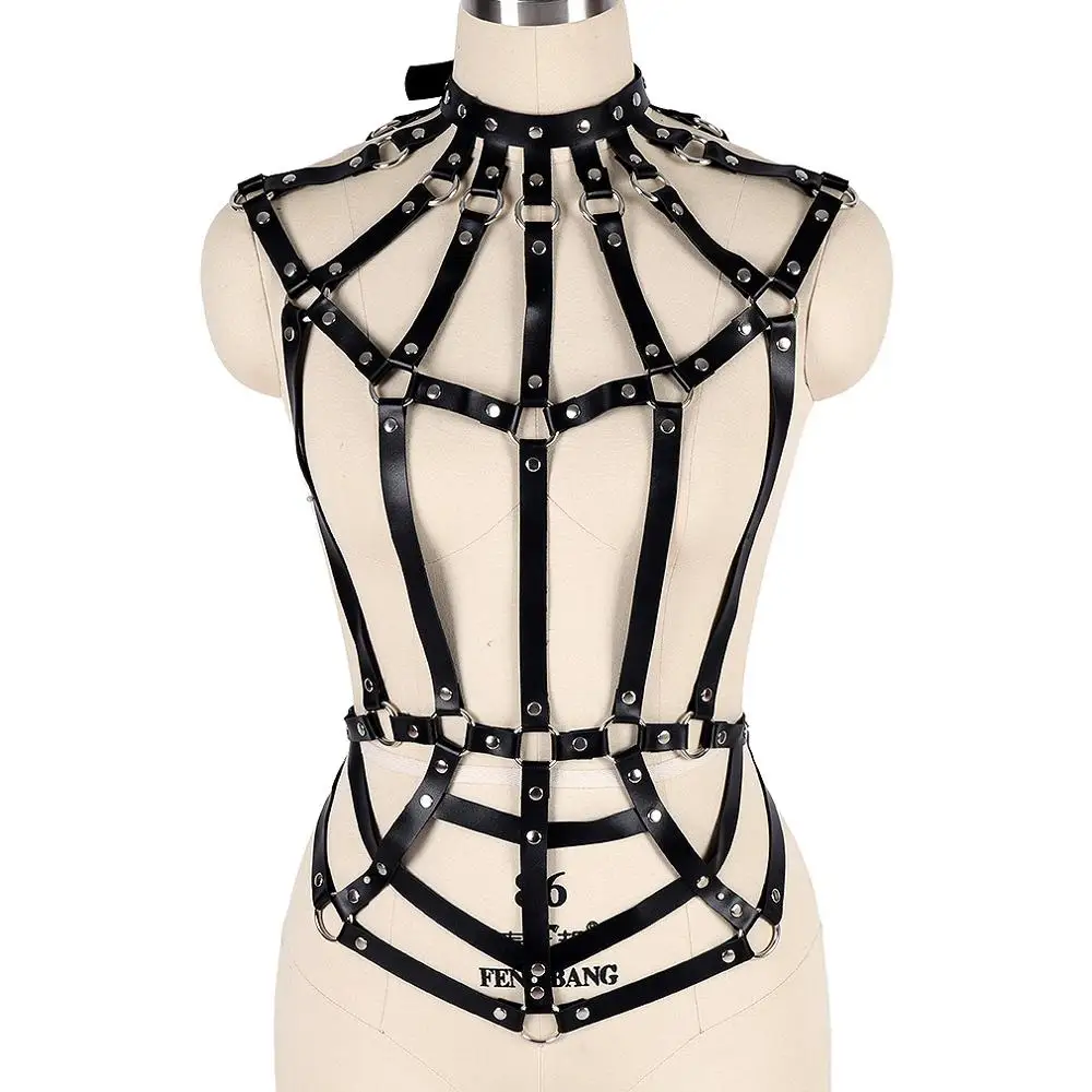 Neck Cage Leather Body Harness Bra Lingerie Belts Belly Rivet Waist Plus Size Gothic Festival Rave Suspender Bondage Hollow Out