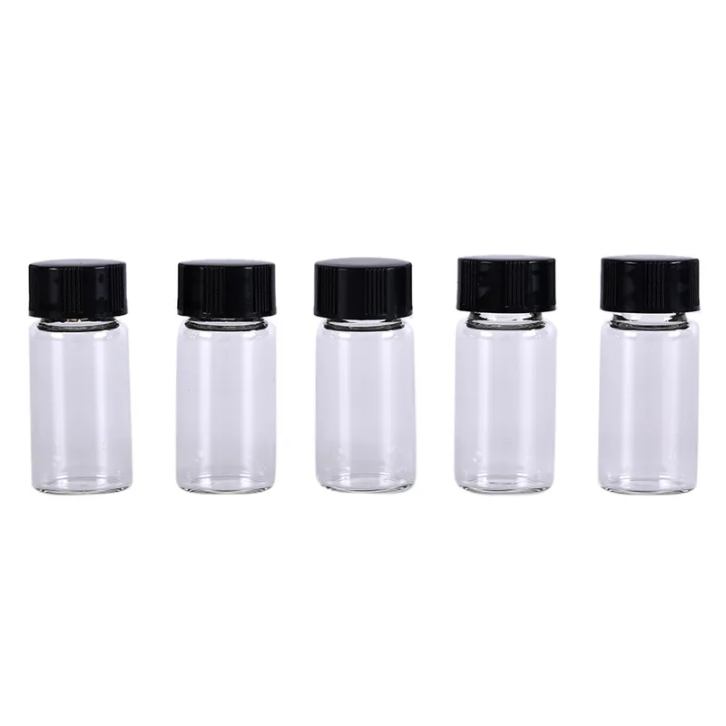 

5pcs/lot 5ml Transparent Lab Glass Vials Small Cute Bottles Clear Containers Glass Bottle With Black Screw Cap