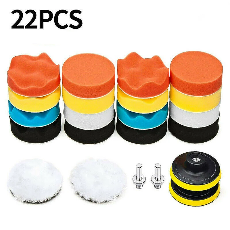 

22pcs 3" Car Care Housing Glass Buffing Waxing Polishing Sponge Pads Set Auto Motorcycle Cleaning Tool Accessories