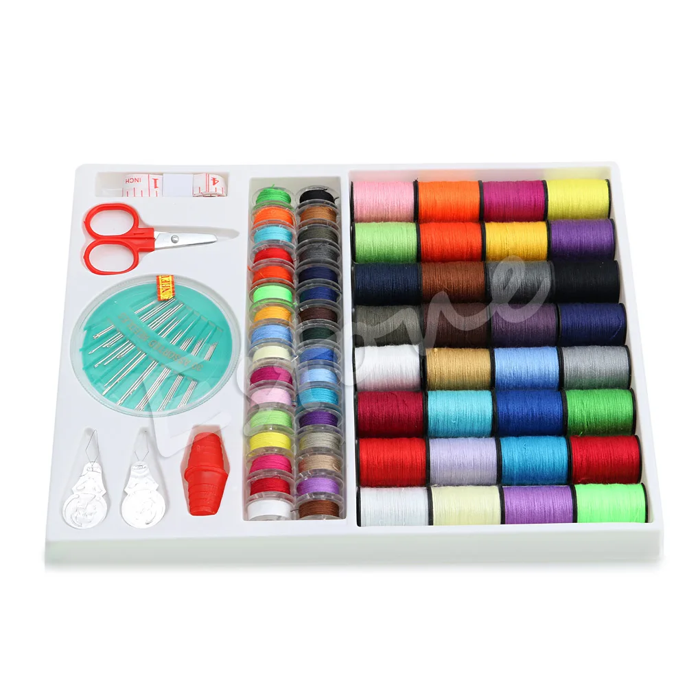 

J2HA 100pcs Sewing Kit Measure Scissor Thimble Thread Threader Needle Storage Box New