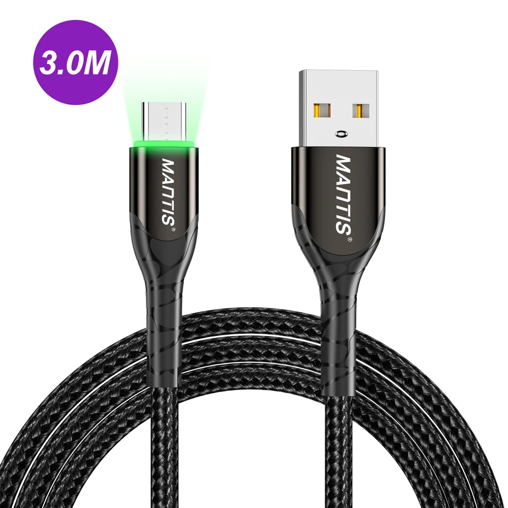 3M Black MANTIS 3 м 2 м светодиодный кабель Micro Usb для samsung Xiaomi 3A Быстрая зарядка зарядное устройство через Micro Usb Android мобильный телефон кабель для передачи данных - Цвет: 3M Black