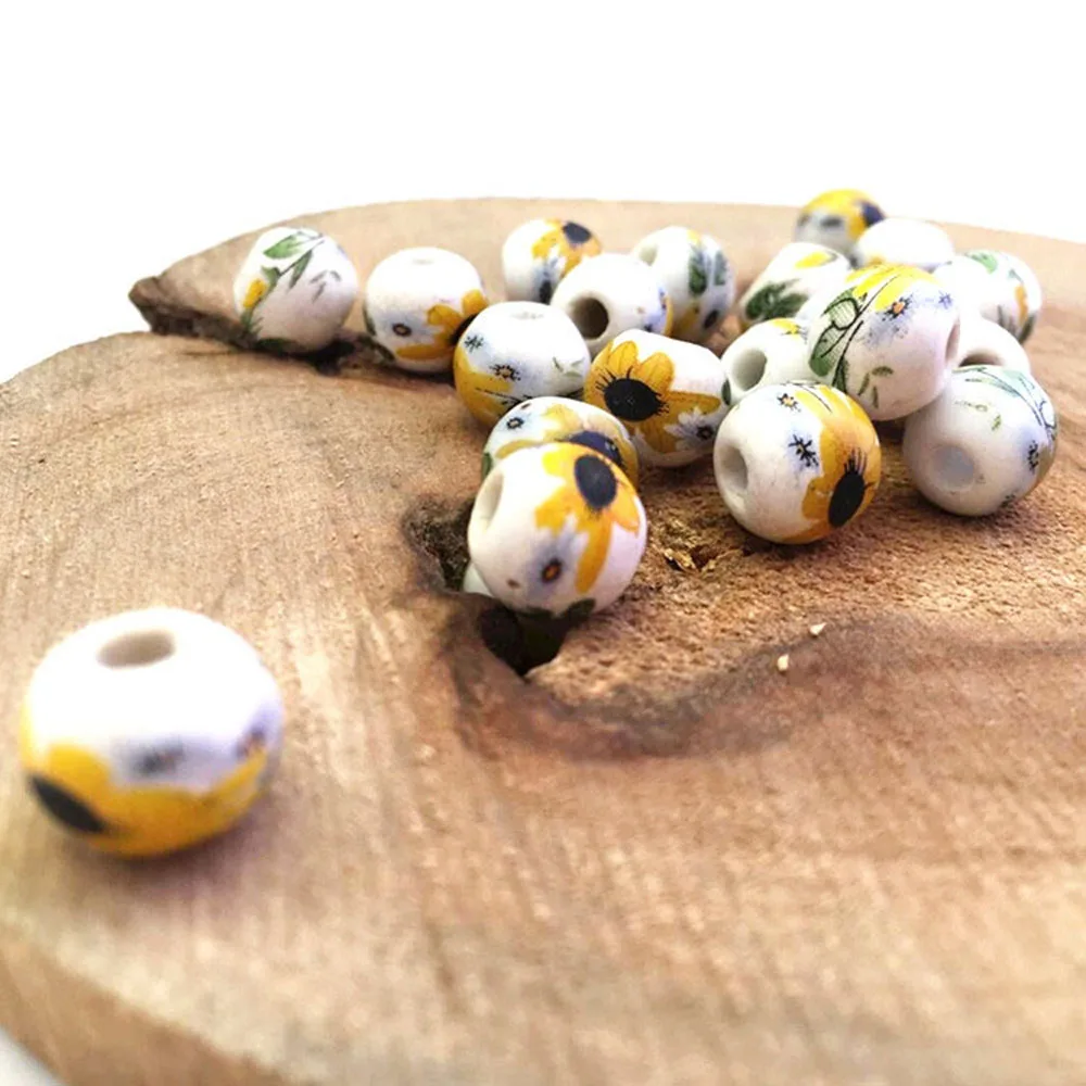 10pcs/pack Ceramic Beads for Making Jewelry Sunflower Pattern Round Spacer Bead DIY Bracelet | Украшения и аксессуары