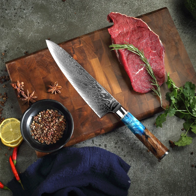 

JUNSHENG Multifunctional Kitchen Knife 67 Layers Damascus Steel Blade Shade Wooden Handle 2-Piece Combination Kitchen Knife
