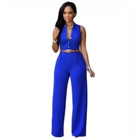 2021 fashion new solid color european and american womens long sleeved single breasted high waisted wide leg jumpsuit with belt