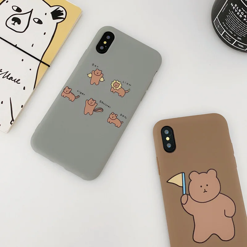 Силиконовый мягкий чехол для телефона с изображением медведя из мультфильма для iPhone 7, 11 Pro, X, XS, MAX, XR, 6, 6s, 8 Plus, забавная матовая задняя крышка, Толстая сумка