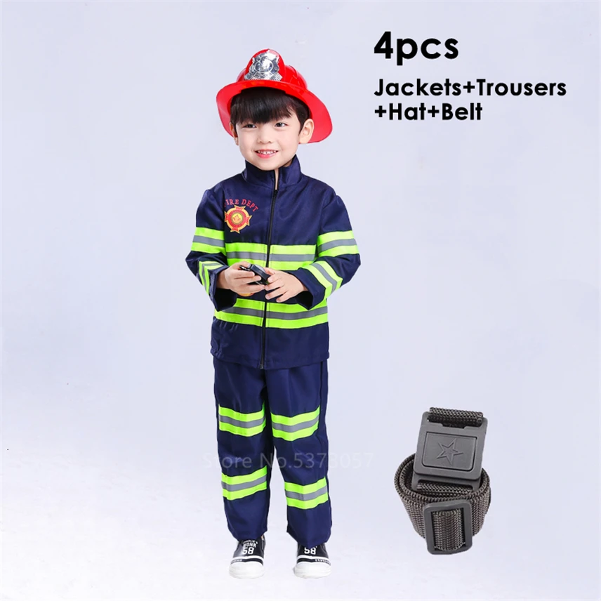 

Halloween Cosplay Kids Firefighter Uniform Children Sam Fireman Role Play Work Clothing Suit Boy Girl Performance Party Costumes