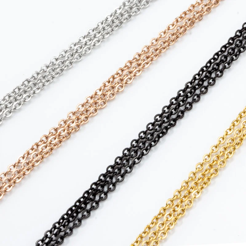 

45cm+5cm Black Gold/Rose Gold/Steel Stainless Steel Link Chains For DIY Jewelry Making Cuban Necklace Bracelet Men Women 2mm