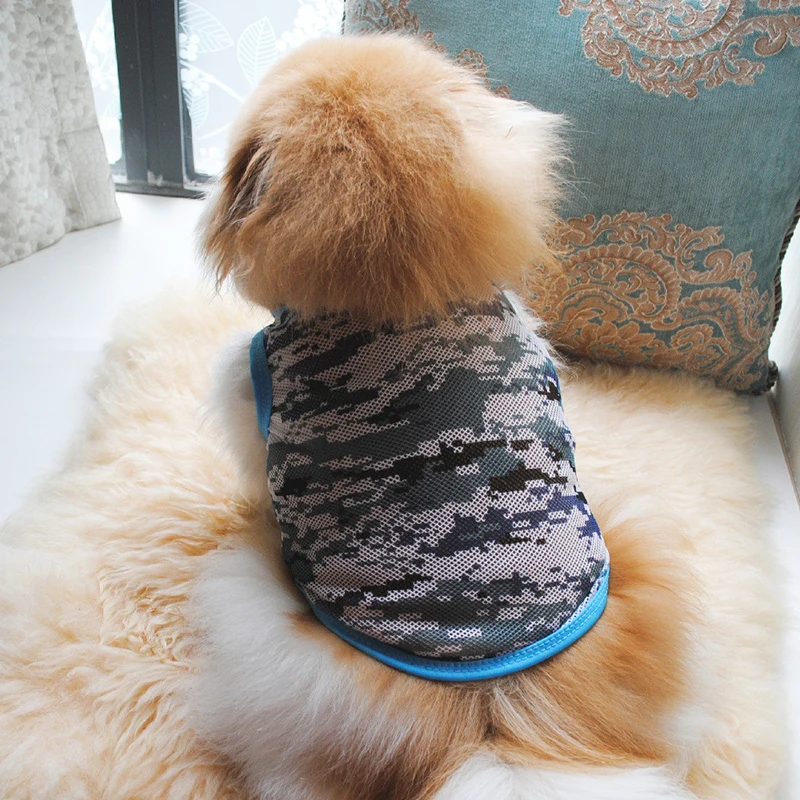 

2021 Hot Cute Spring Summer Dog Clothes Printed Camouflage Mesh Dog Vest For Small Medium Dogs Pet Puppy T Shirt Size XS-L
