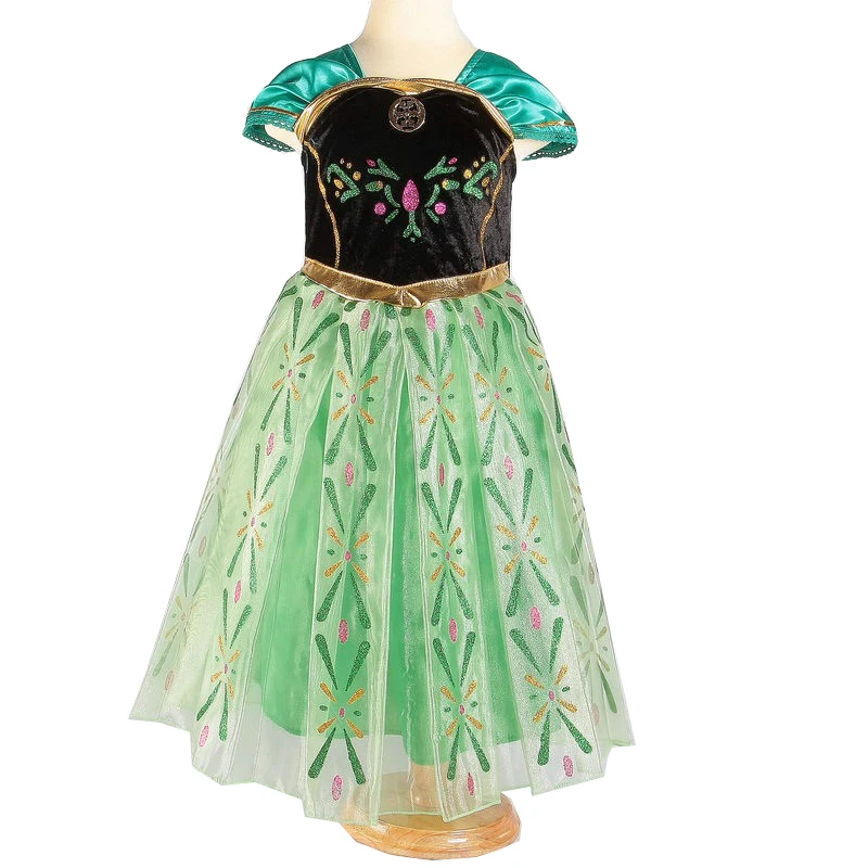 Платье принцессы Анны для маленьких девочек Зеленое платье Детская одежда