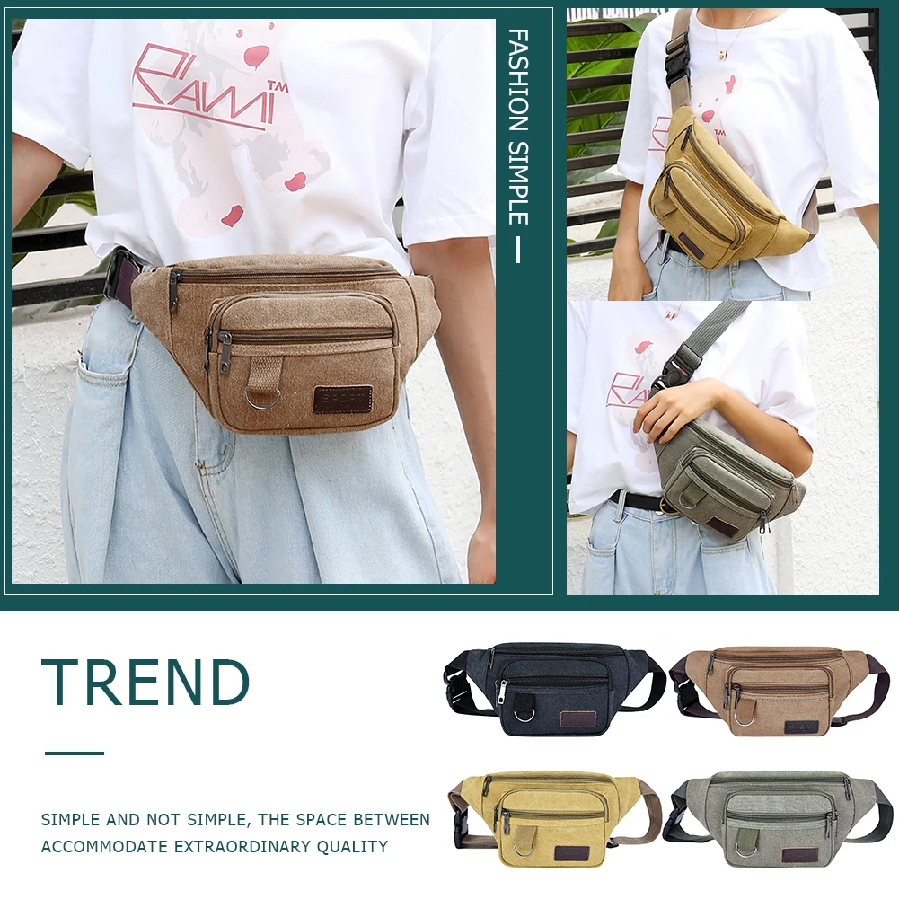 

Fashion Canvas Fanny Waist Bag Women Men Multi Pocket Zipper Casual Chest Bum Pack Shoulder Diagonal Waist Bag