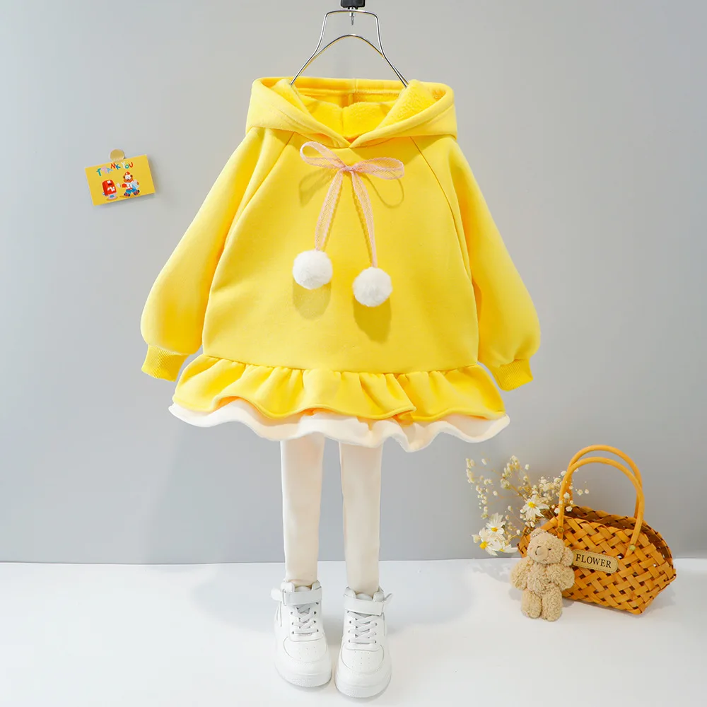 

Winter Baby Clothes Hooded Toddler Girl Sets Sweet Thicken Velvet Hoodies+Leggings Two Piece Suit Korean Plush Warm Baby Outfit