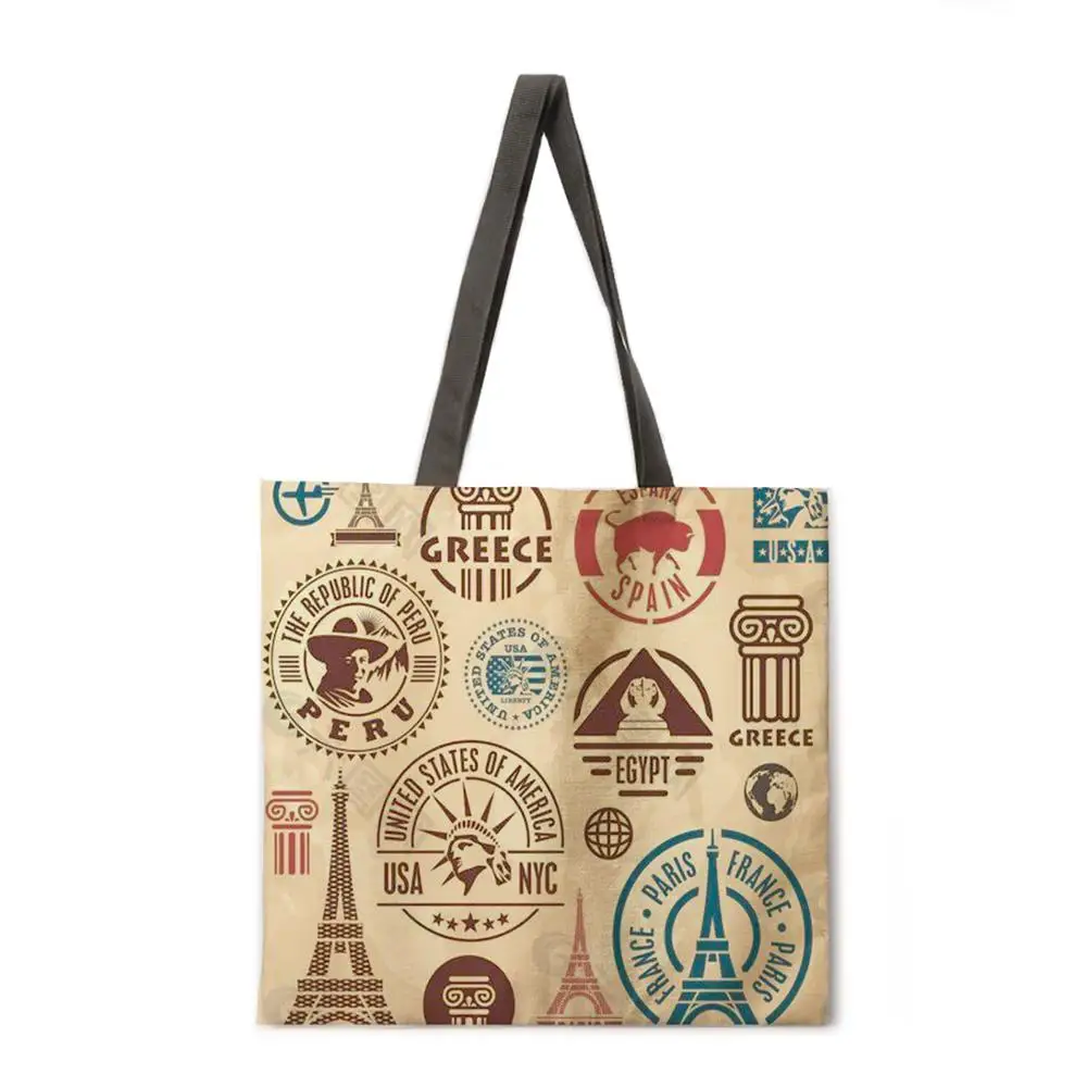 Американская Ретро сумка тоут льняная тканевая Повседневная Складная для