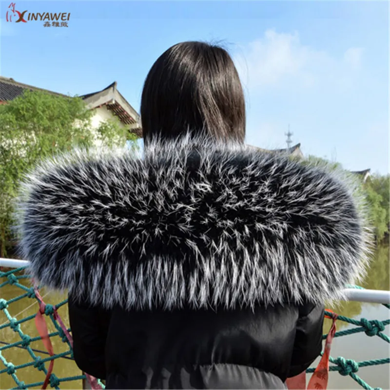 Natural Fur Collar 100% Real Raccoon Scarf For Men Women Children Parkas Coats Male Skins Necklaces Black 70 75 cm. |